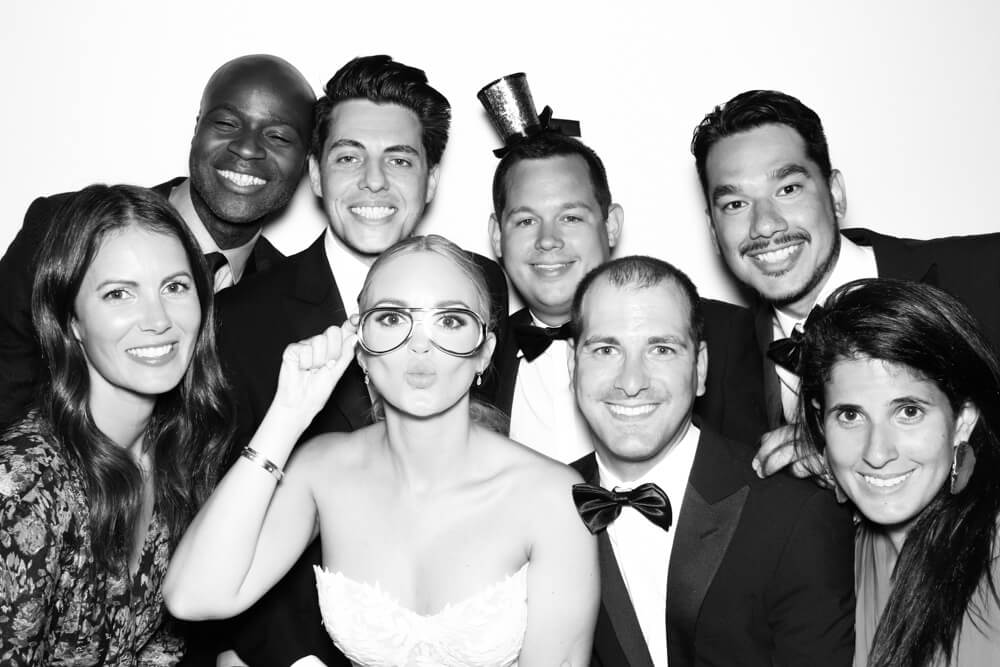 black-and-white-wedding-photo-booth-5 a group in the black and white photo booth